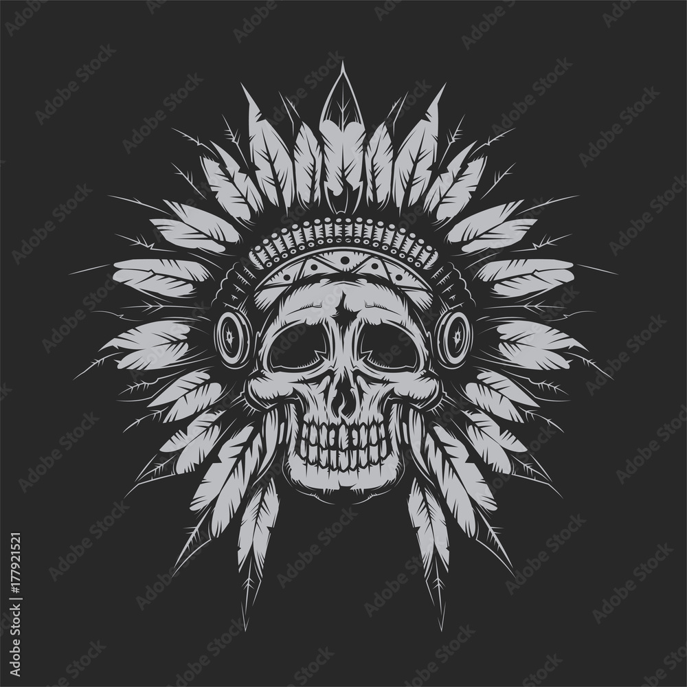 Dead chief skull for creating your own badges, logos, labels, posters etc. Isolated on black