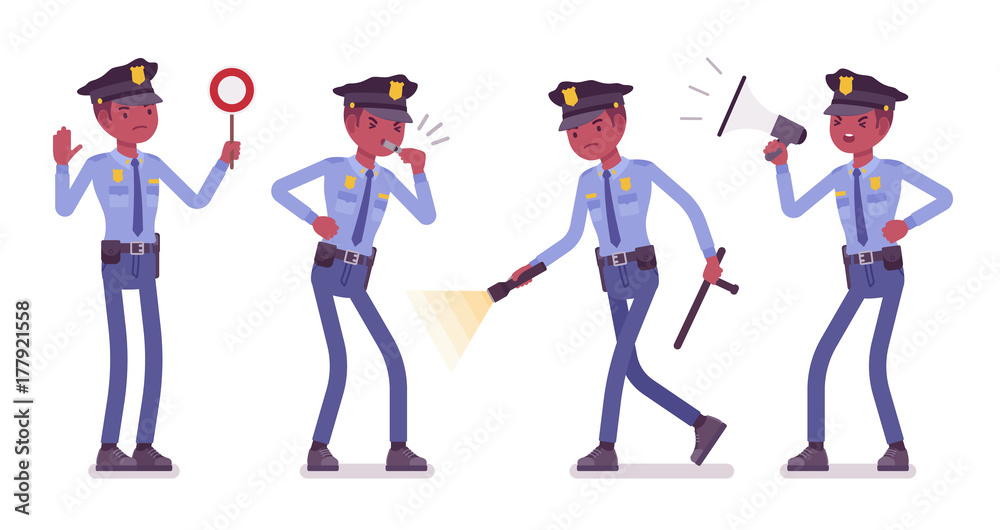 Policeman with signals and light