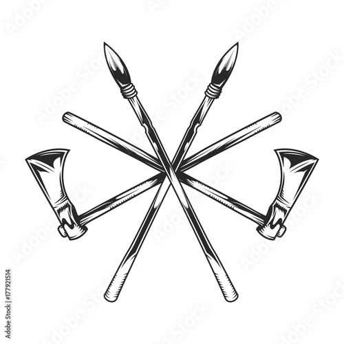 Indian tomahawk and spears for creating your own barbershop badges, logos, labels, posters etc. Isolated on white