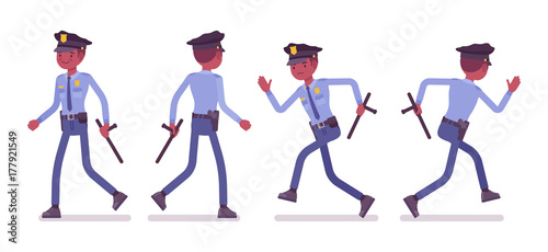 Policeman walking and running