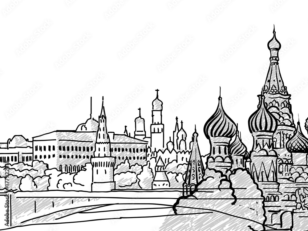 Moscow, Russia famous Travel Sketch