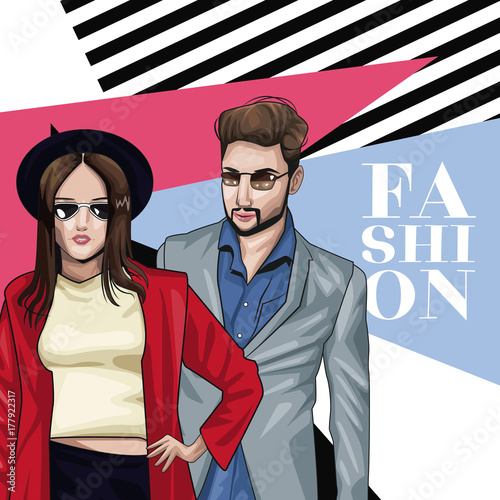 Young models with fashion clothes icon vector illustration graphic design