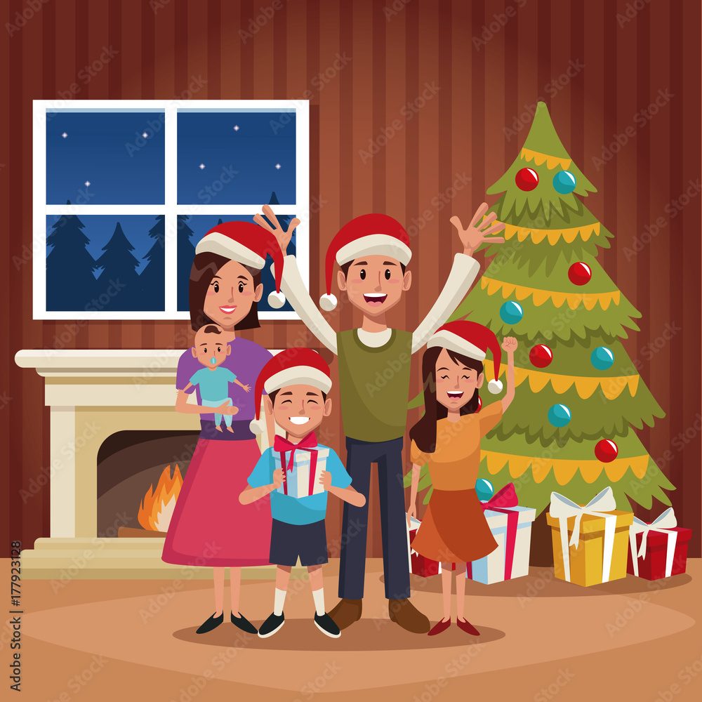 Family christmas cartoon icon vector illustration graphic design