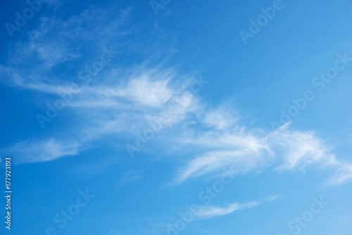 Beautiful white fluffy clouds in the blue sky in bright day.