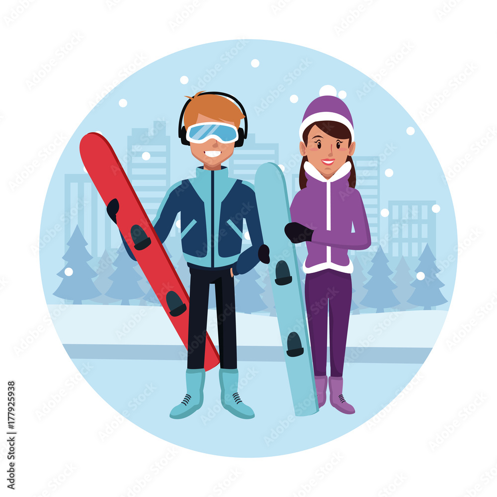 Sport snowboard couple cartoon icon vector illustration graphic design