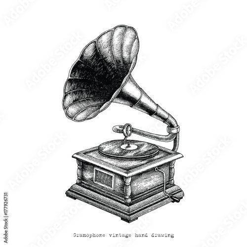 Gramophone vintage hand drawing