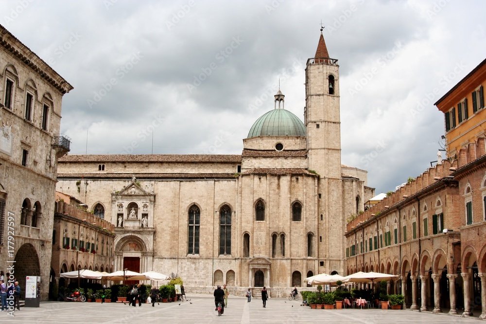 Ascoli Piceno main square, old downtown, Marche, Italy