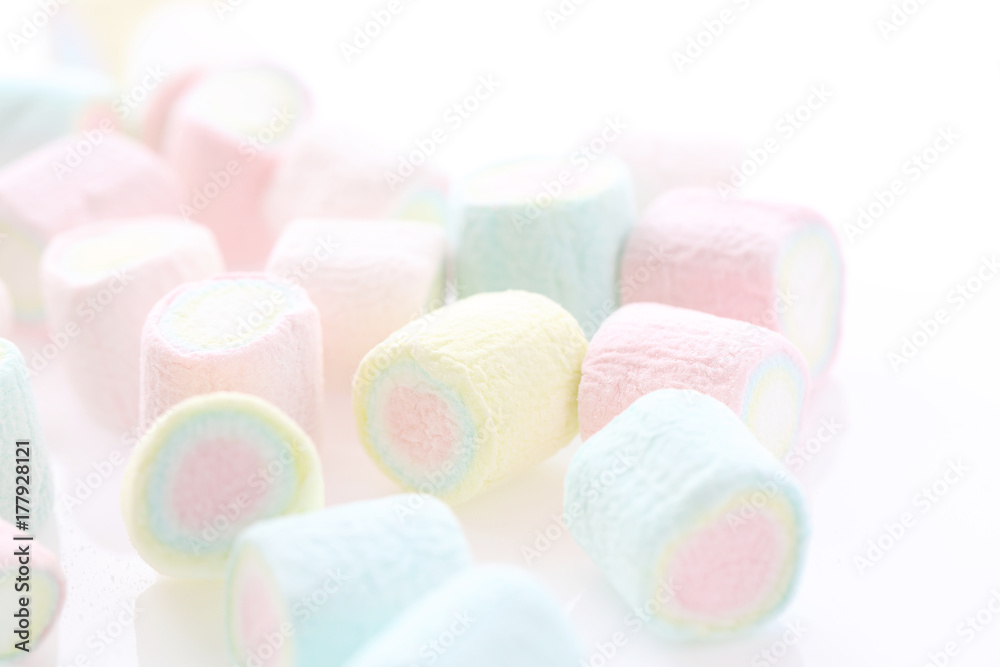 Pastel colourful marshmallows isolated in white background Pastel colourful marshmallows isolated in white background