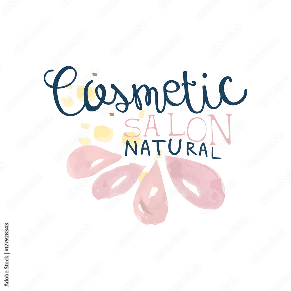 Obraz premium Cosmetic salon logo, label for hair or beauty studio, natural cosmetic, spa center watercolor vector Illustration