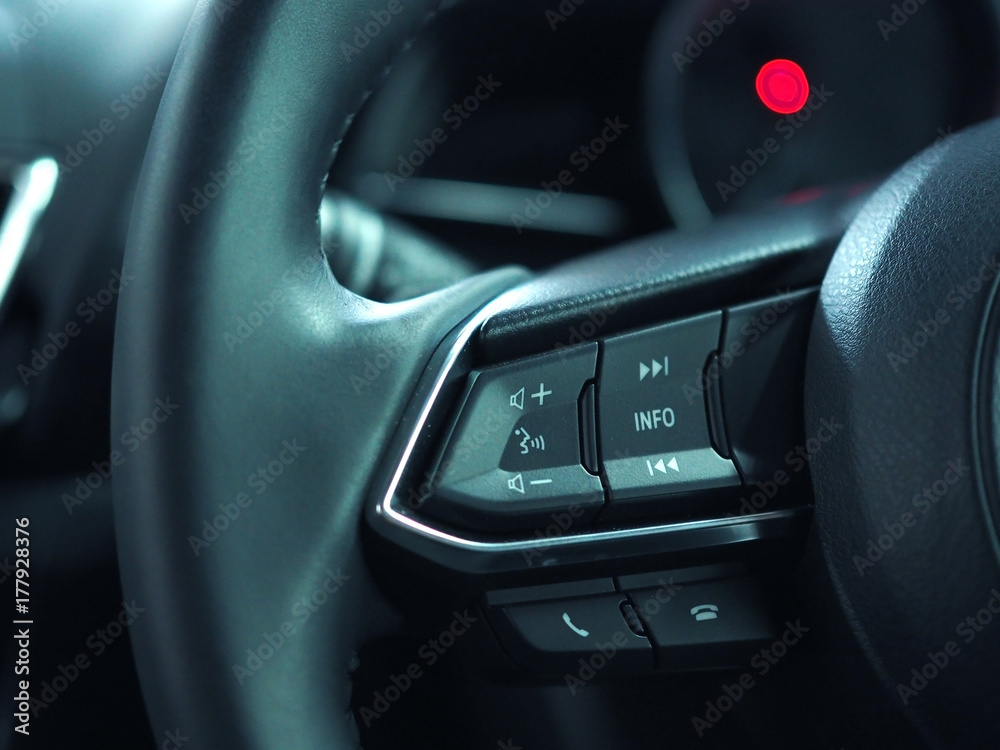 Car steering with audio control buttons