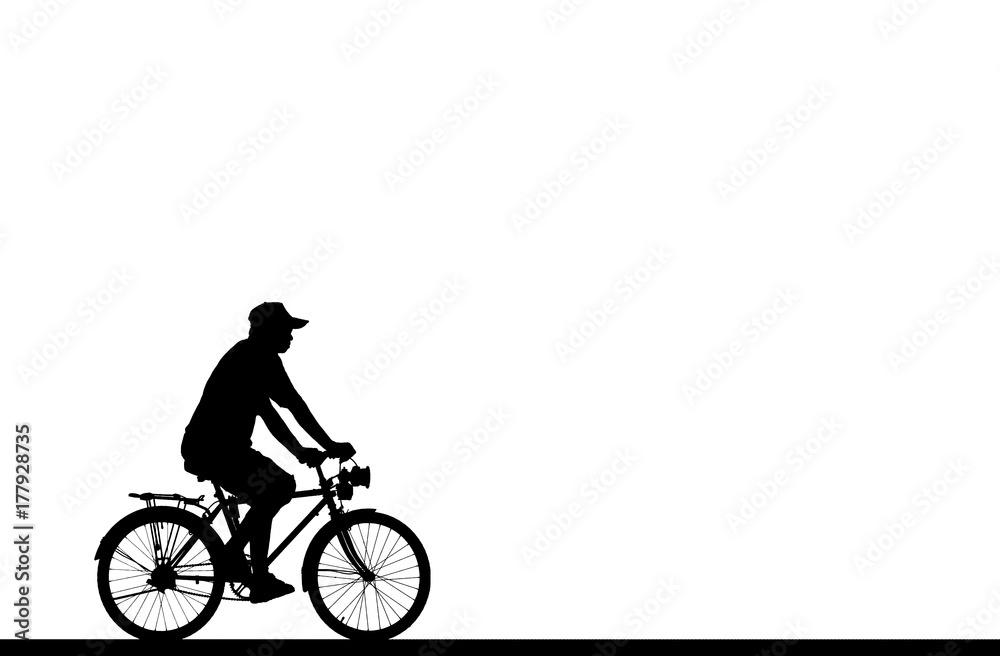 Silhouette man and bike relaxing on white background. Silhouette man and bike relaxing on white background.