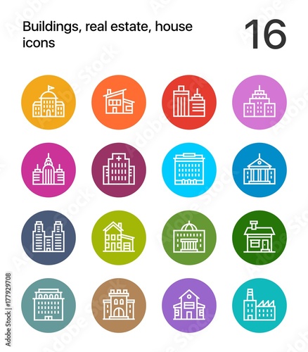 Colorful Buildings, real estate, house icons for web and mobile design pack 2