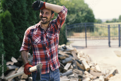 Smiling lumberjack photo