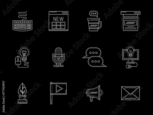 Obraz na płótnie Blog development flat line vector icons set w salonie