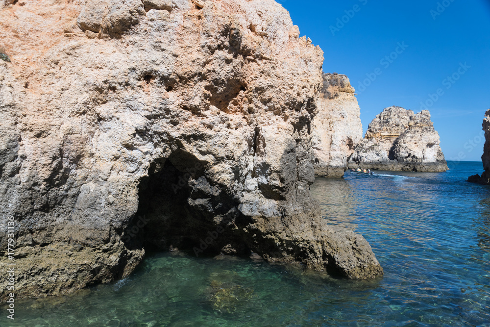 Beautiful cliffs of Ponta de Piedade, Lagos, Algarve region, Portugal
