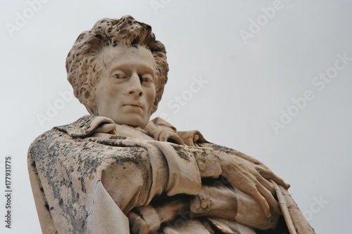 poet Giacomo Leopardi sculpture portrait in Recanati old downton, Marche Italy photo
