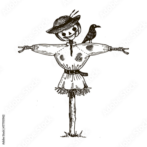 Scarecrow engraving style vector illustration