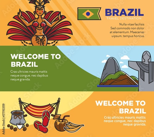Brazil tourism travel landmarks and famous sightseeing attractions vector welcome banners