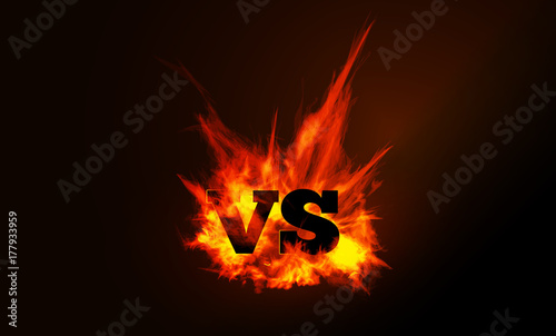 VS comparison of a vector background with a fiery flame