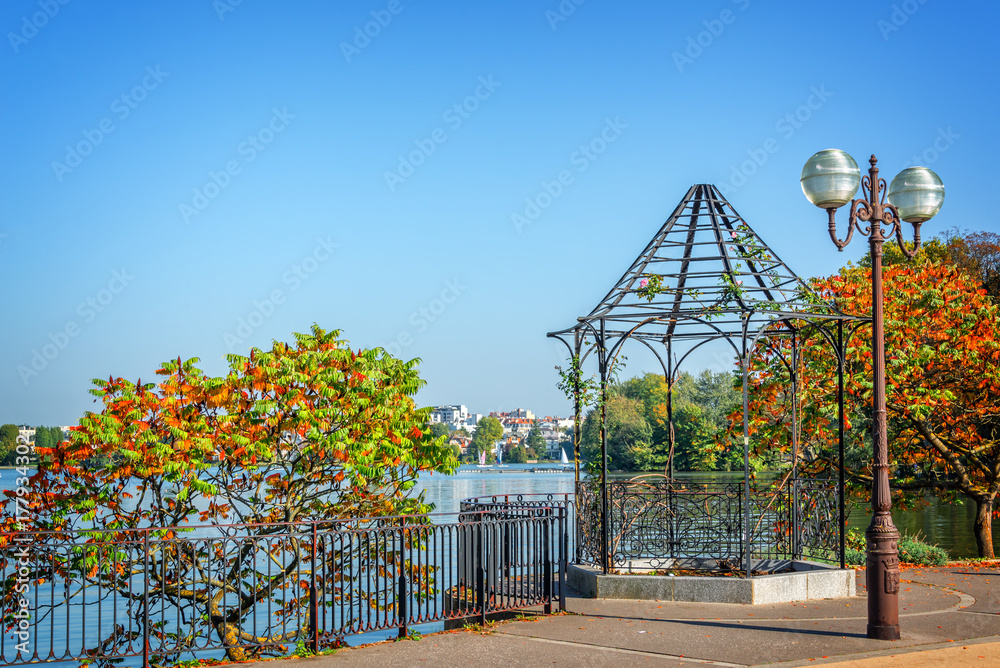 Fototapeta premium Old vintage colorful boats on the lake of Enghien les Bains near Paris, France