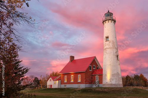 Tawas Point Lighthouse at Sunset in Tawas Michigan