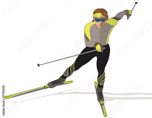 skate skier, female isolated on a white background
