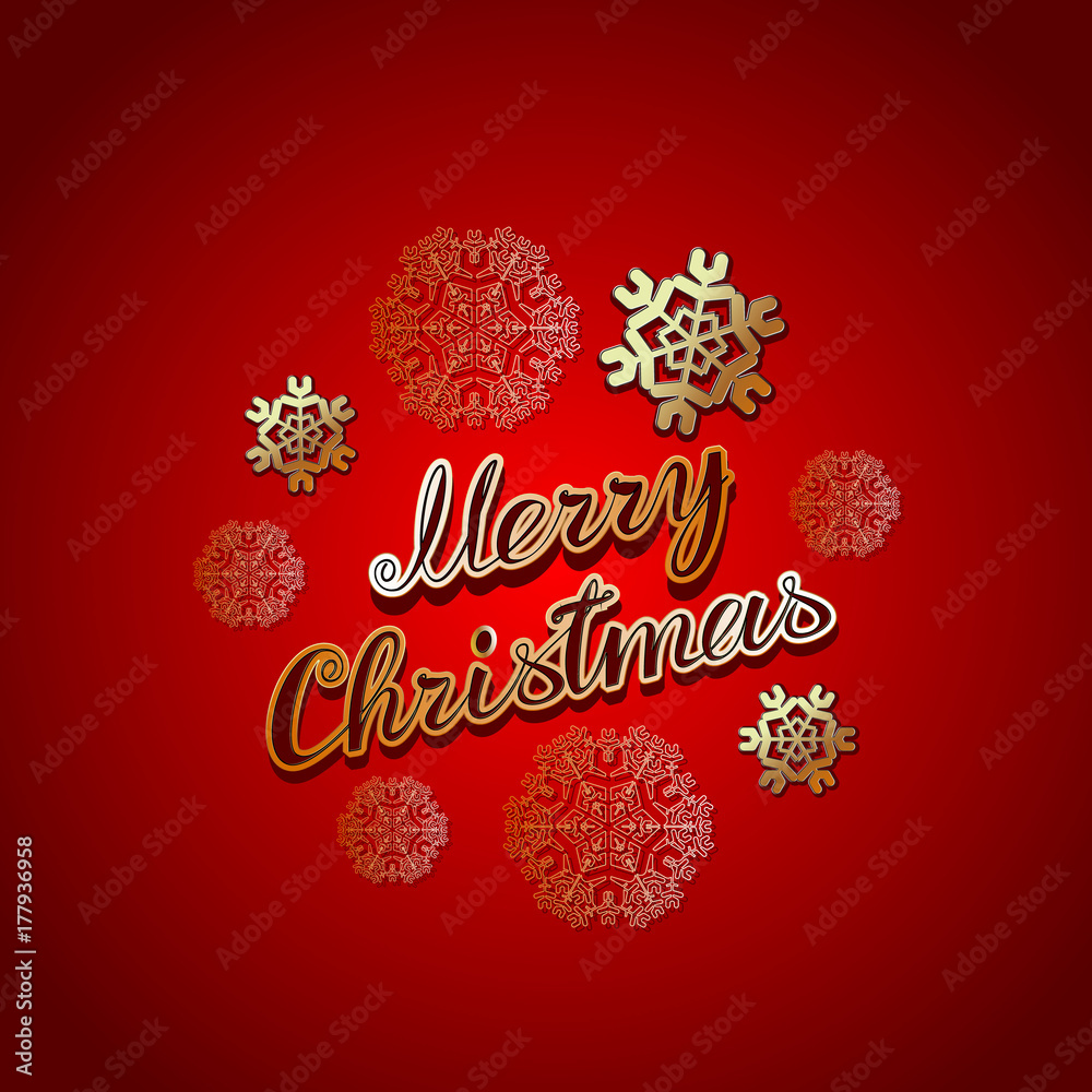 Merry Christmas snowflakes red background.