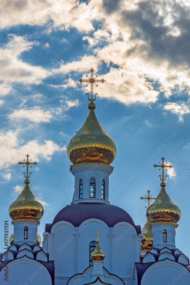 Beautiful Orthodox church against blue sky Beautiful Orthodox church against blue sky