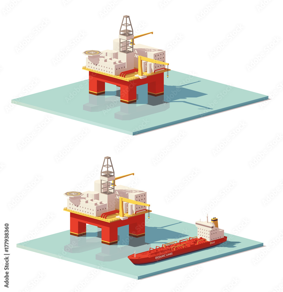 Naklejka premium Vector low poly offshore oil rig drilling platform