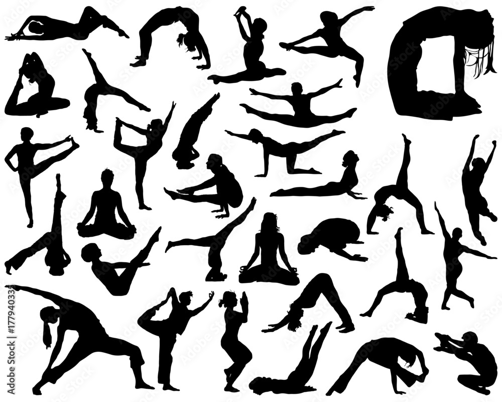 Black silhouettes of yoga and gymnastics, vector Black silhouettes of yoga and gymnastics, vector