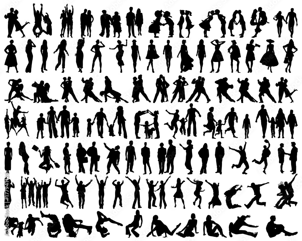 Big collection of people silhouettes, vector
