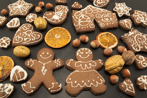 Gingerbread Cookies on a Black Background