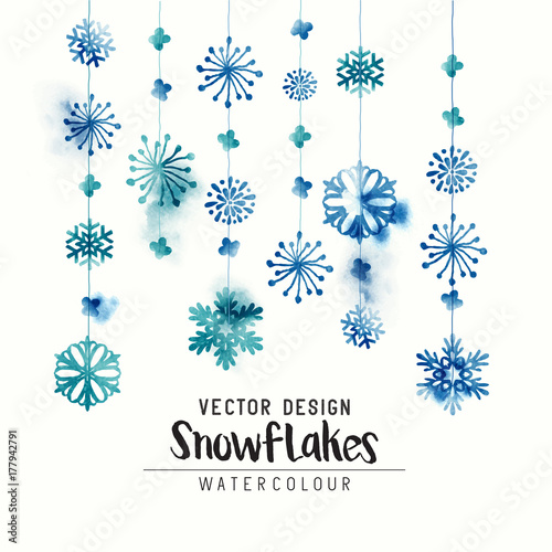 Elegant watercolor winter christmas snowflakes. Vector illustration.
