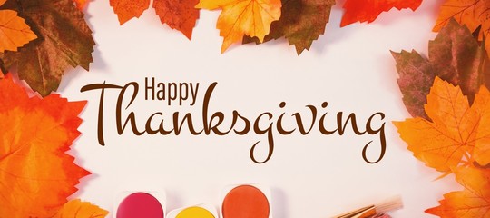 Composite image of illustration of happy thanksgiving day text