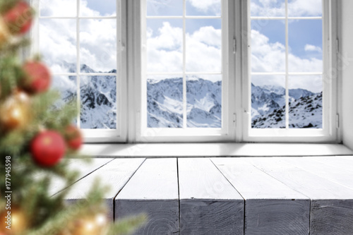 winter window and desk of free space 
