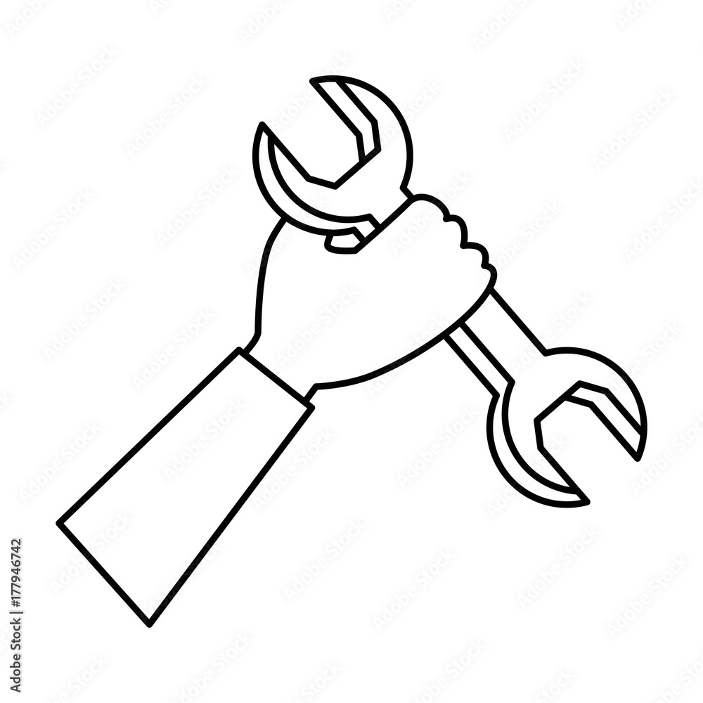 hand with wrench key isolated icon hand with wrench key isolated icon
