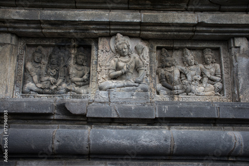 Sculpture in the wall. Ancient Hindu Temple of Prambanan in Yogyakarta, Indonesia.