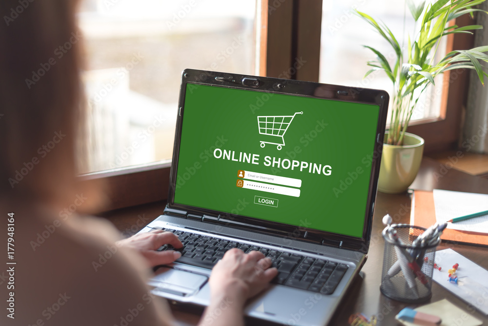 Online shopping concept on a laptop screen Online shopping concept on a laptop screen
