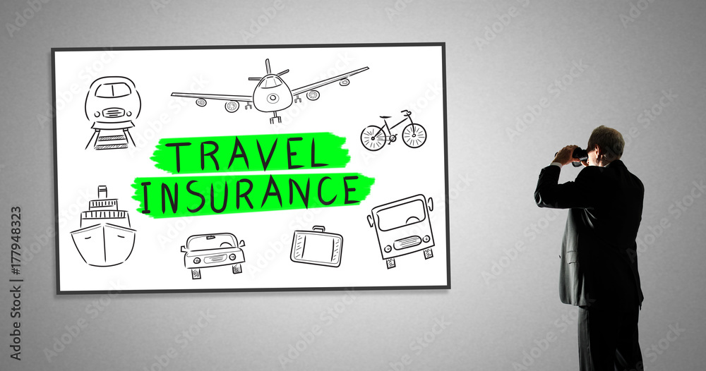 Travel insurance concept on a whiteboard Travel insurance concept on a whiteboard