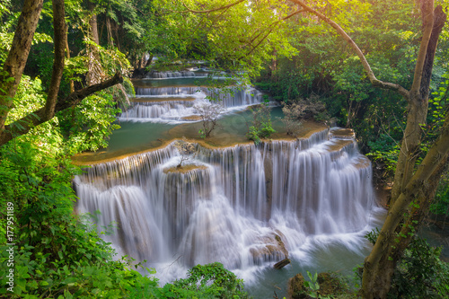 Fototapeta Naklejka Na Ścianę i Meble -  Amazing beautiful waterfalls in tropical forest at Huay Mae Khamin Waterfall Level 4