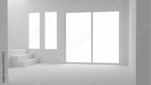 3D illustration white empty room