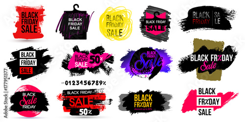 Black friday sale banner, set. For your design. Vector illustration. Isolated on white background