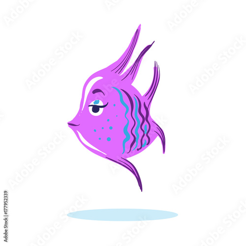 Cartoon cute serious face fish Marine Character isolated vector