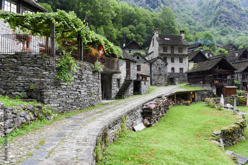 Traditional rural village of Fontana on the Swiss alps Traditional rural village of Fontana on the Swiss alps