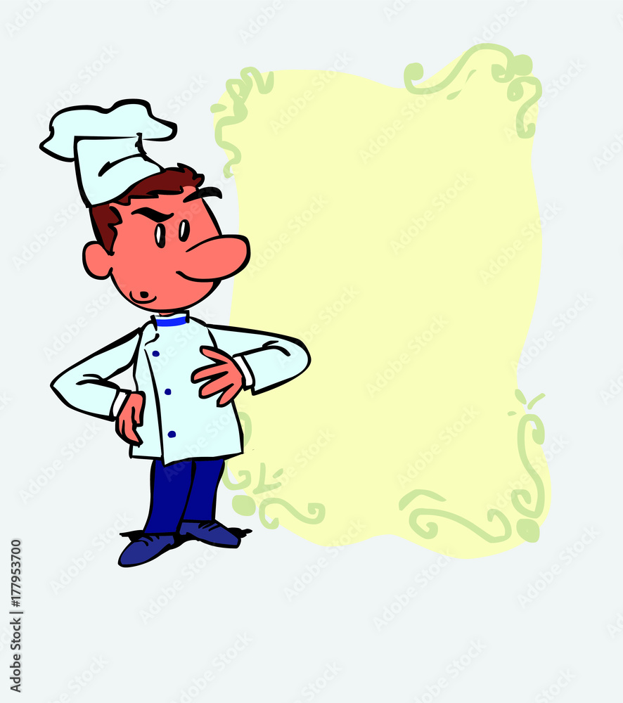 Worried white chef. Is showing, as if he were in front of a blackboard, the data you want. Worried white chef. Is showing, as if he were in front of a blackboard, the data you want.