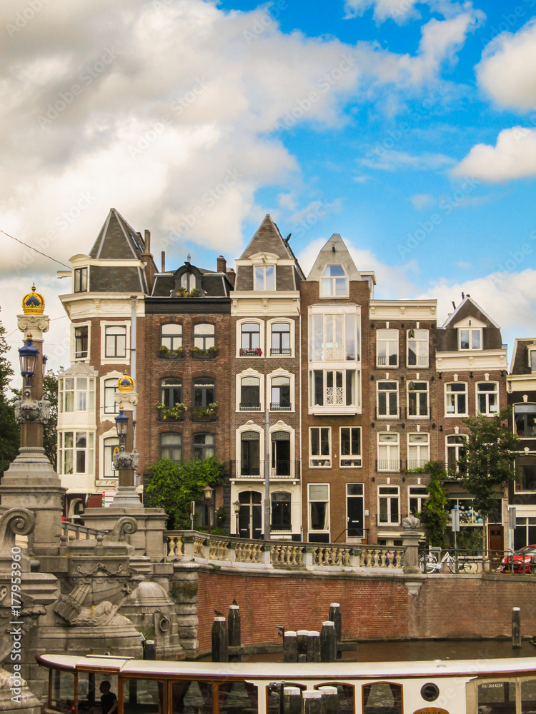 Typical historic houses in downtown Amsterdam, The Netherlands
