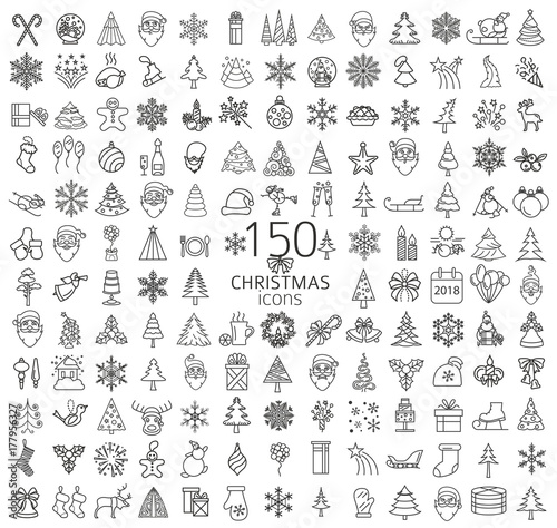 Christmas  New Year holidays icon big set. Flat style collection