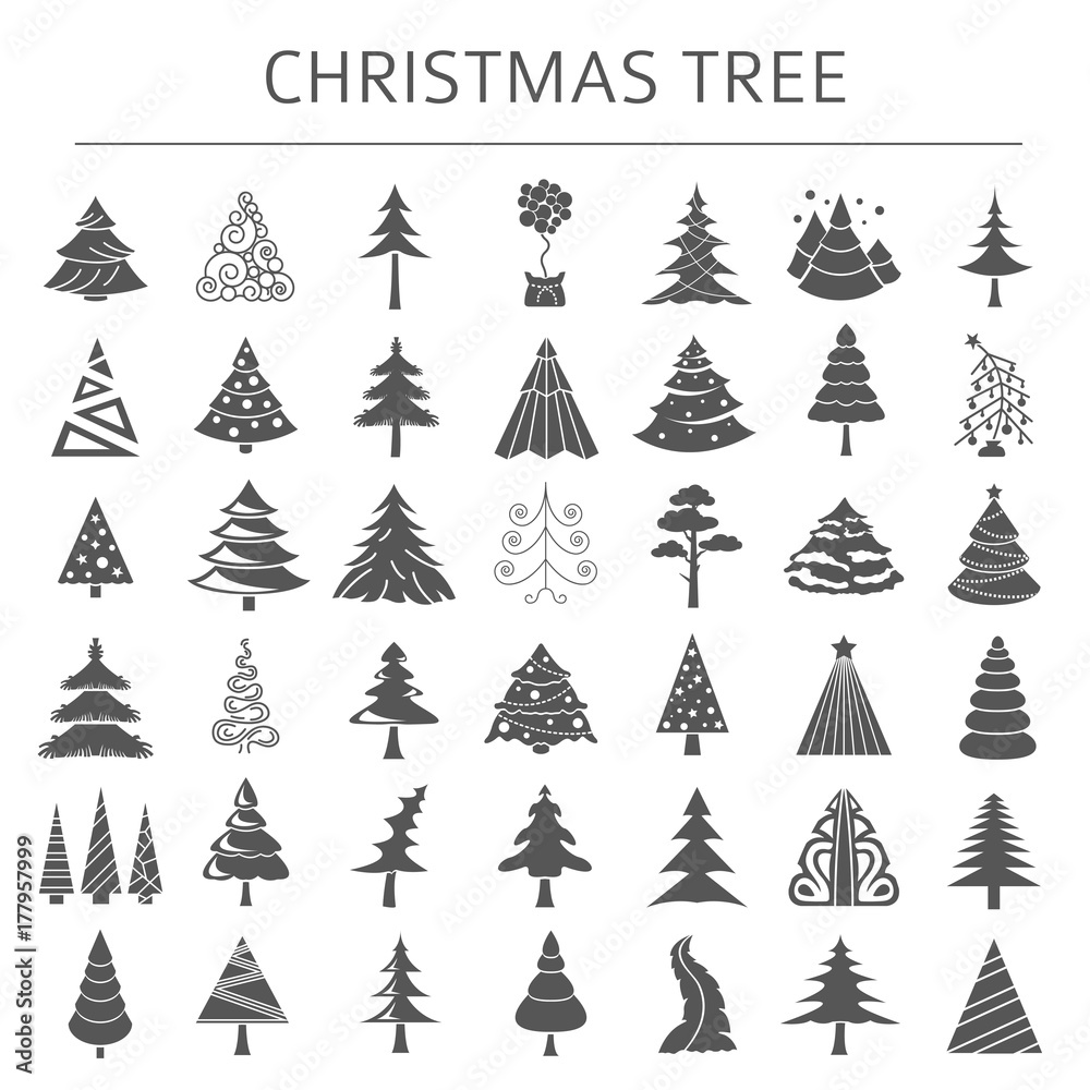 Obraz premium Christmas tree icon set. Flat isolated design. New year winter collection