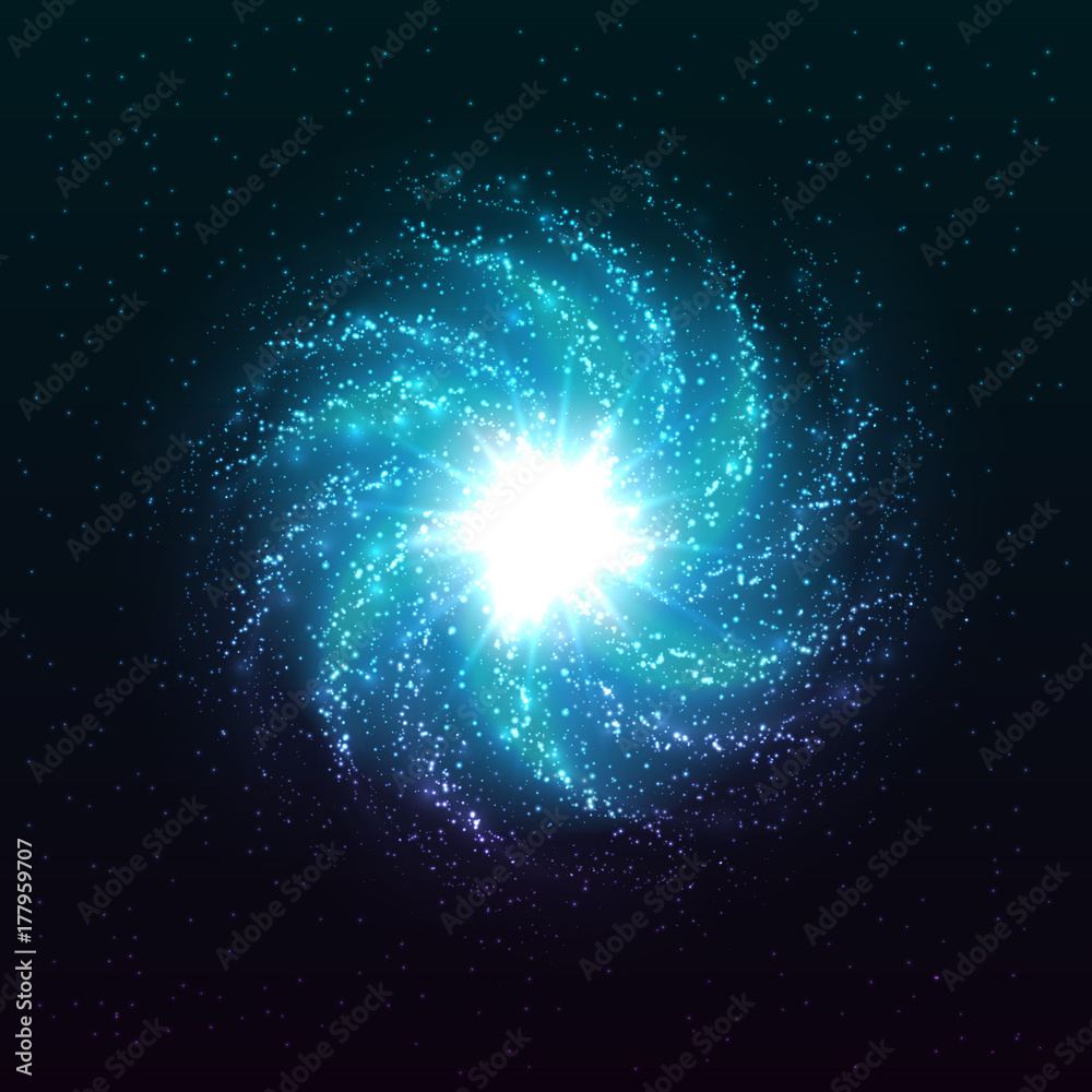 Naklejka premium Vector spiral galaxy. Beautiful abstract shining stars background. Bright night sky. Creative cosmic space illustration.