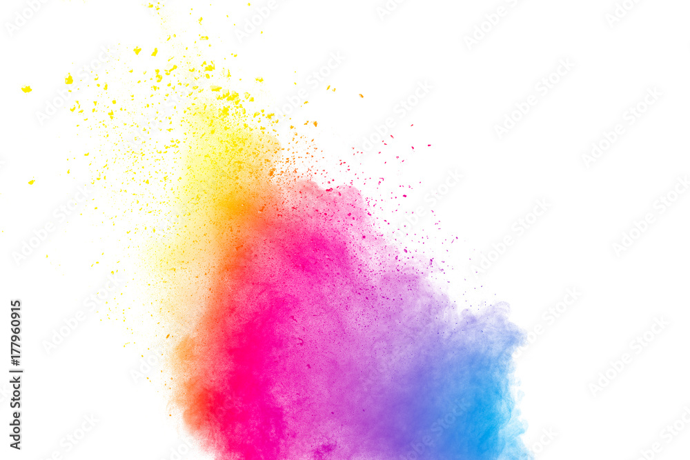 Explosion of color powder on white background.